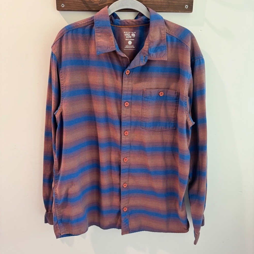 Mountain Hardwear Mens Large Blue Rust Plaid Striped Button Down Shirt